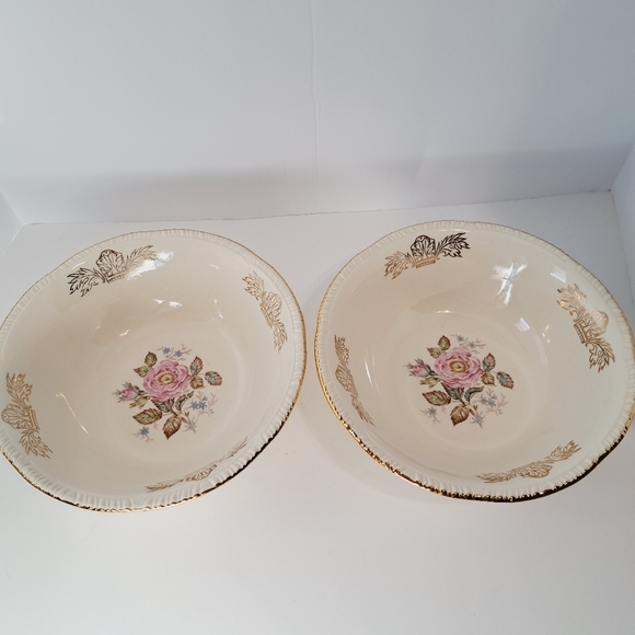 Vintage Homer Laughlin Made In USA Queen Ester Pink Rose‎ Gold Trim Serving Bowl - Picture 6 of 6